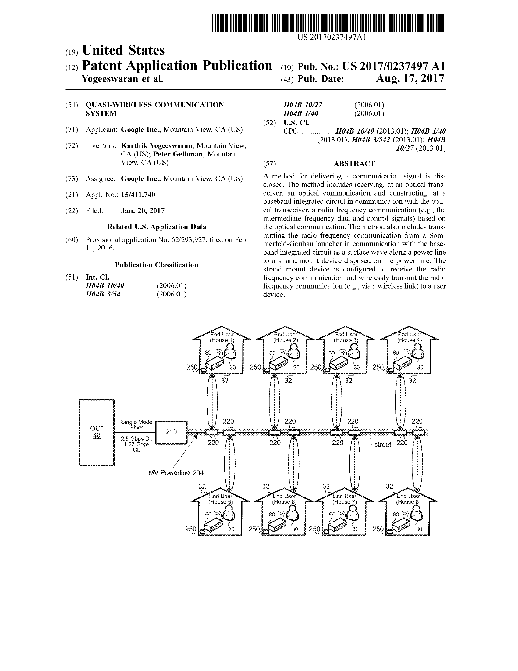 Diagram illustrating the quasi-wireless communication system from patent US20170237497A1